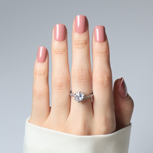 Pink Nude, Solid, Press-on Nails, Square Shape, Short Length, 24 Pieces, Gel Polish Finish