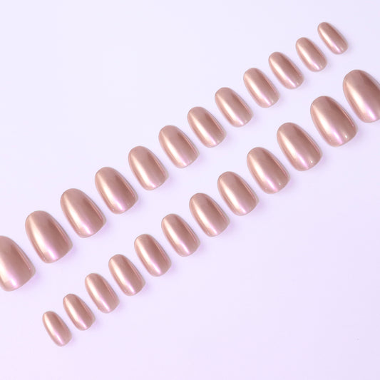 Sparking Dusty Rose Pink, Press-on Nails, 24 Pieces, Oval Shape, Gel Polish Finish, ABS Plastic, Medium Size