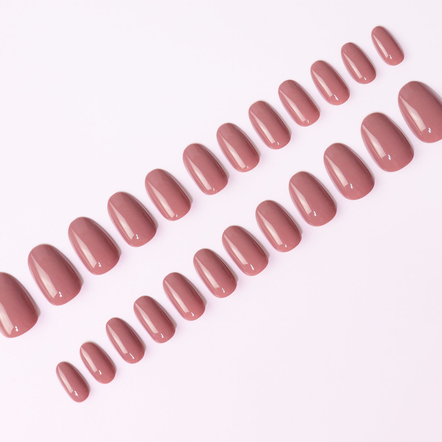 Mauve Rose, Press-on Nails, 24 Pieces, Oval Shape, Gel Polish Finish, Glossy, Medium length