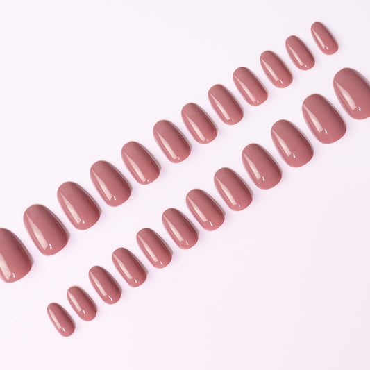 Mauve Rose, Press-on Nails, 24 Pieces, Oval Shape, Gel Polish Finish, Glossy, ABS Plastic, Medium Size