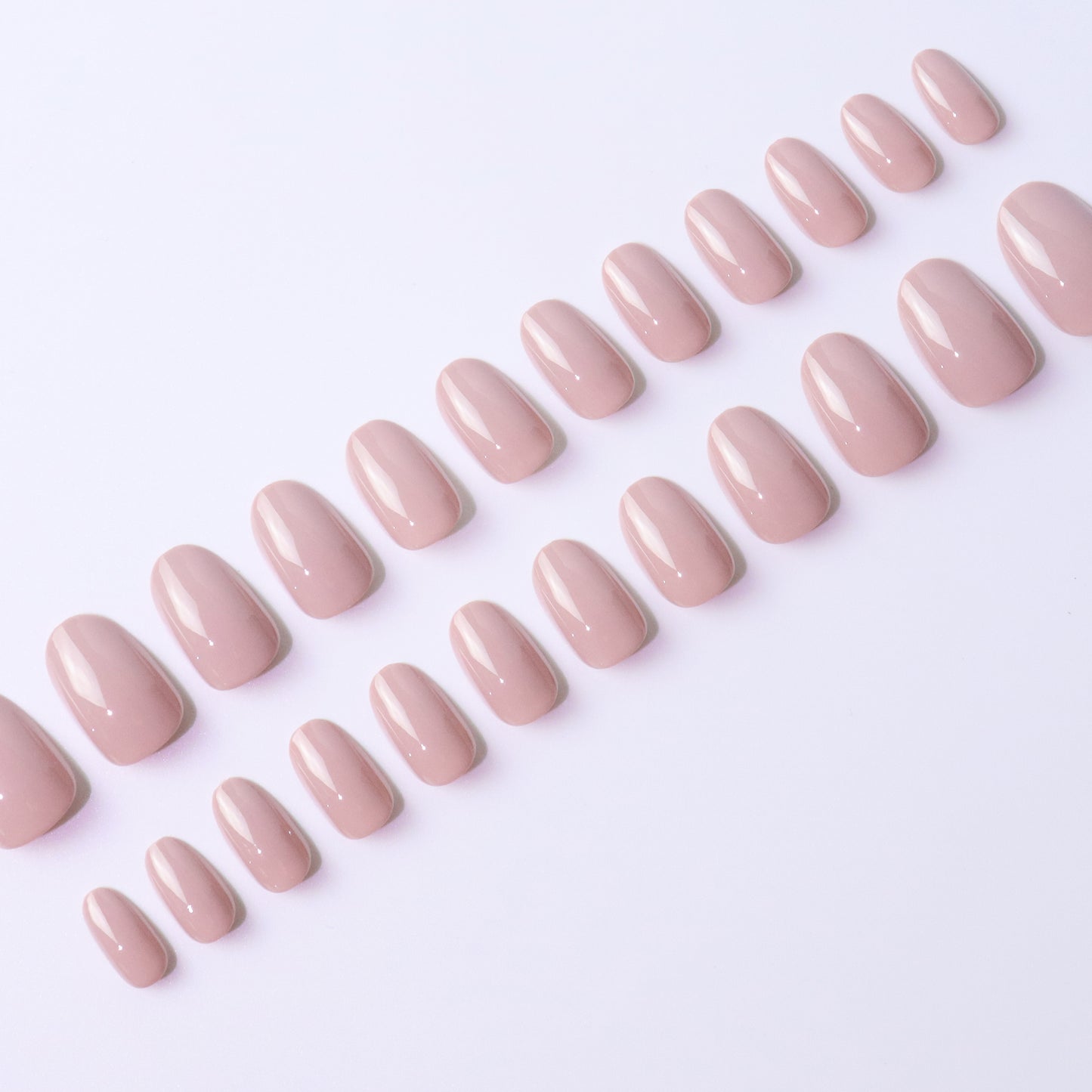 Bare Rose, Press-on Nails, 24 Pieces, Oval Shape, Gel Polish Finish, Glossy, ABS Plastic, Medium Size