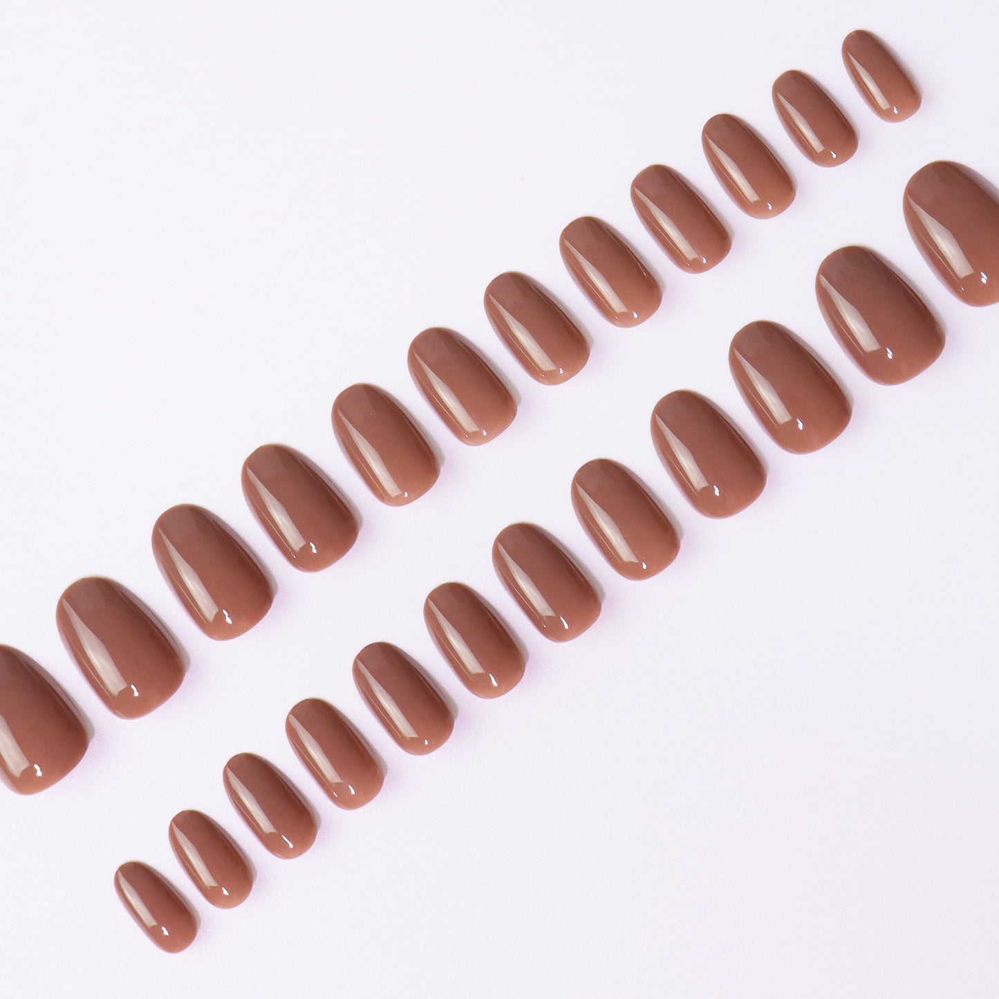 Caramel Nude, Press-on Nails, 24 Pieces, Oval Shape, Gel Polish Finish, Glossy, Medium length