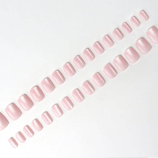 Cherry Blossom Cat Eye Effect, Press-on Nails, Square Shape, Short Length, 24 Pieces, Gel Polish Finish