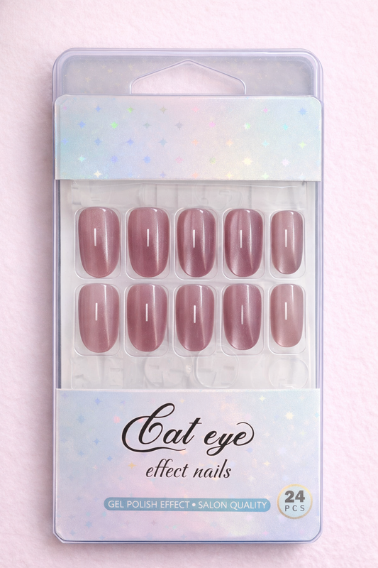 Ballet Blush Nude Cat eye, Press-on Nails, 24 Pieces, Oval Shape, Gel Polish Finish, Glossy