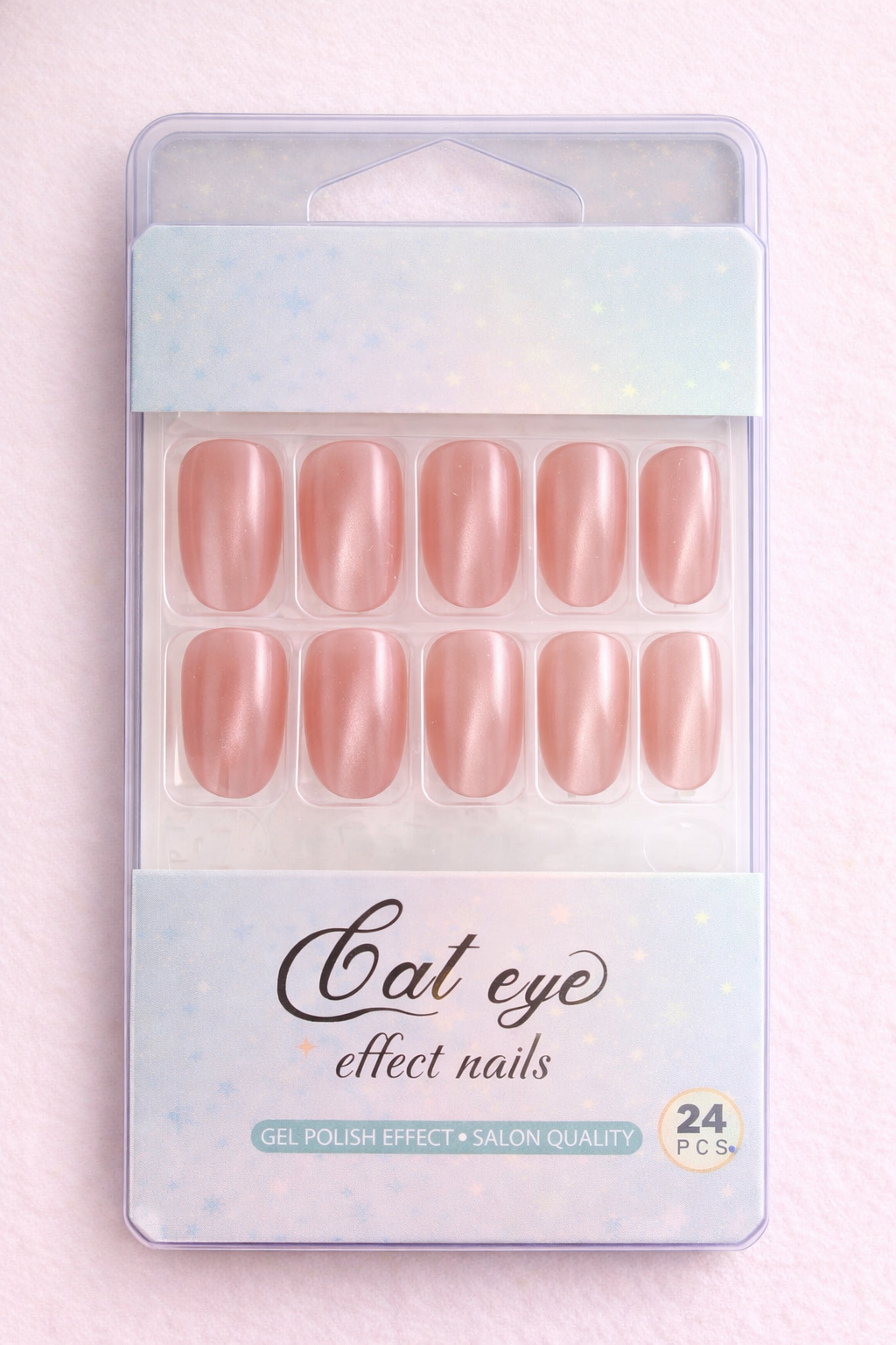 Cat Eye Effect Press-on Nails, Rose Mocha Nude, Oval Shape, 24 Pieces, Gel Polish Finish, Salon Quality, Reusable False Nails with Magnetic Shimmer