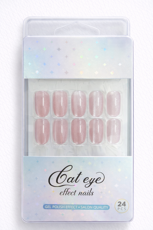 Ballet Pink Cat eye, Press-on Nails, 24 Pieces, Oval Shape, Gel Polish Finish, Glossy