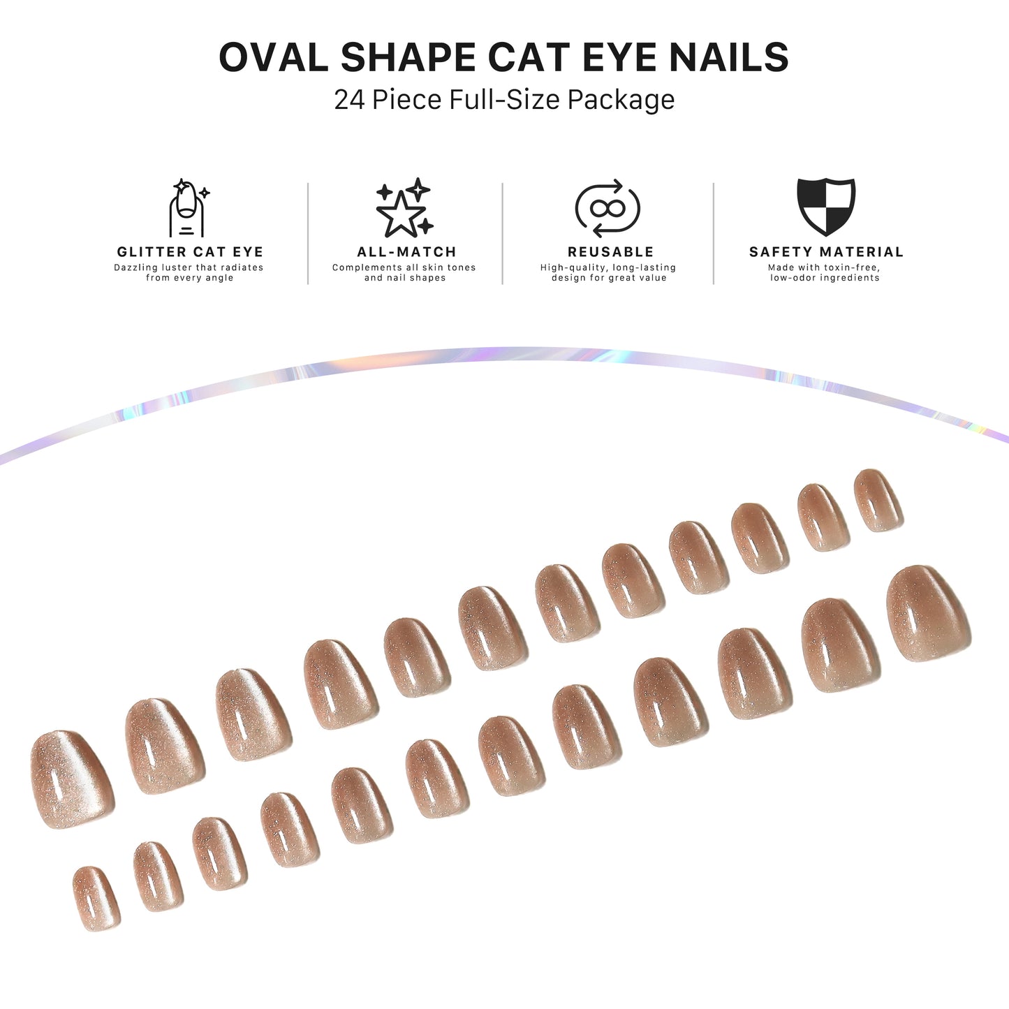 Brown Sparking Cateye Press On Short Nails(Oval)