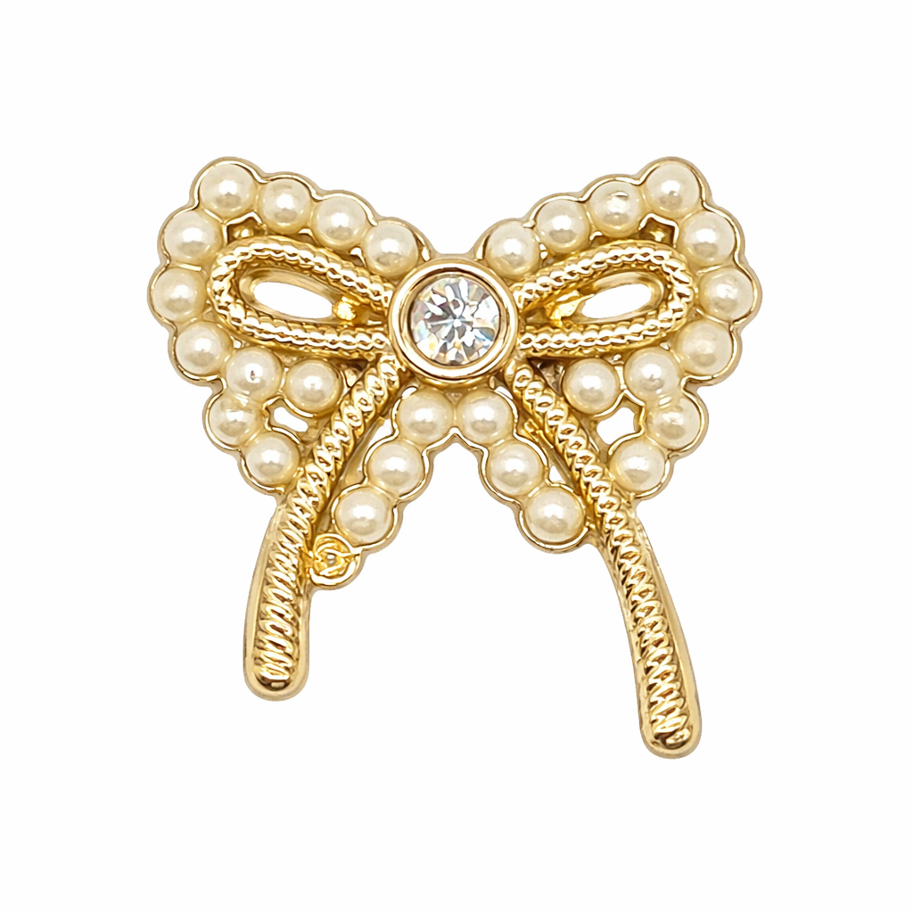 Shoe Charm, Golden Pearl Bow - Pair