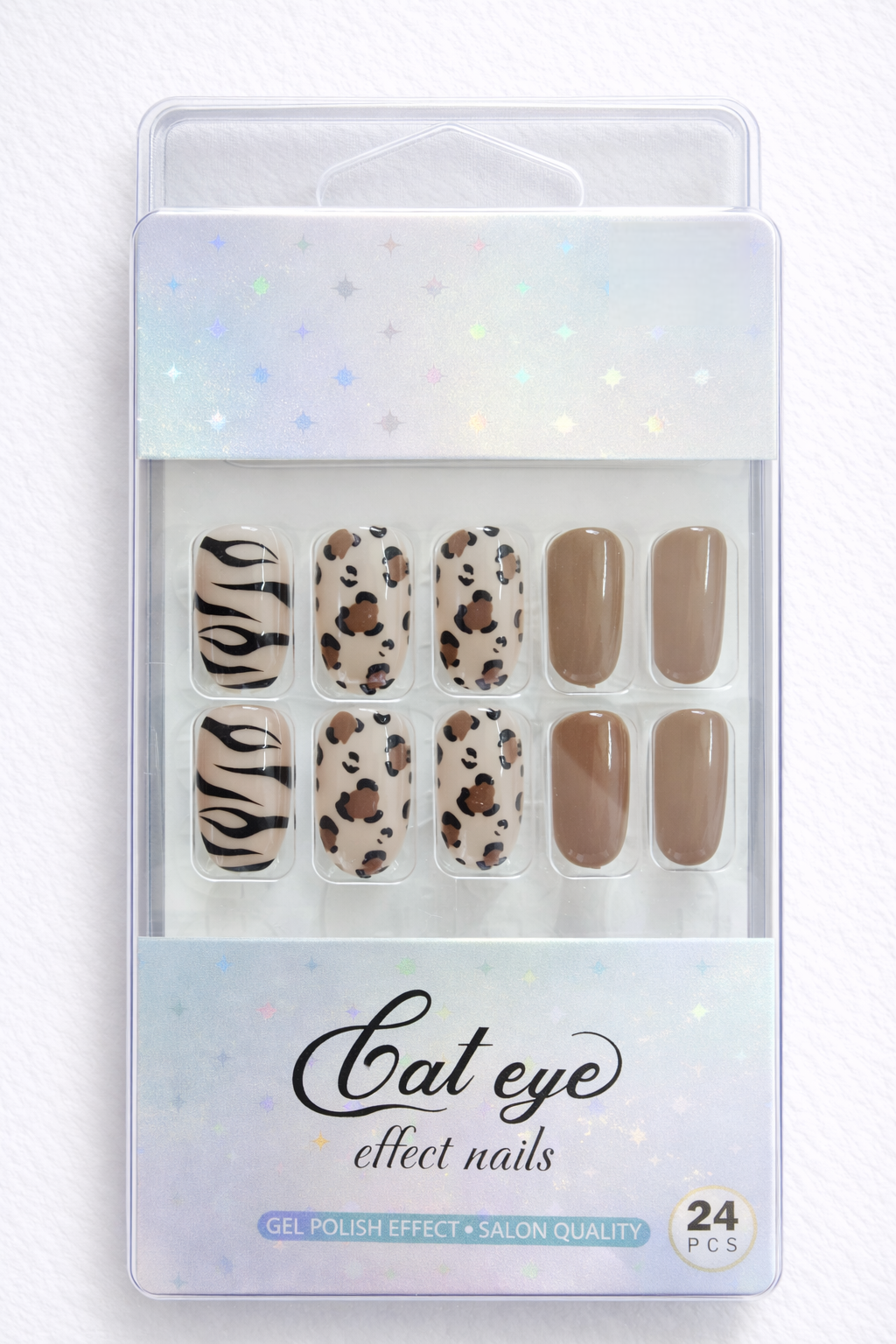 Leopard & Abstract Wave, Nail Art, Press-on Nails, Almond Shape, Medium Length, 24 Pieces, Gel Polish Finish