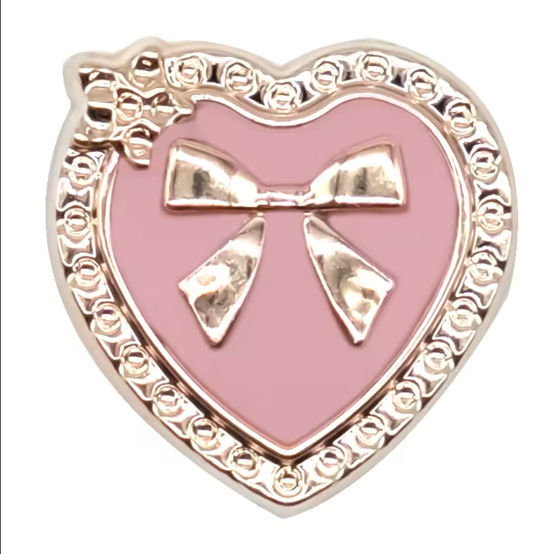 Shoe Charm, Pink Golden Bow heart - Pair