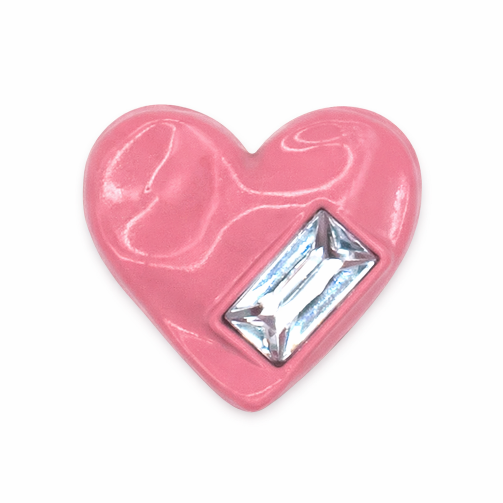 Heart Shaped Shoe Charm, Pink Heart with Dimond - Pair