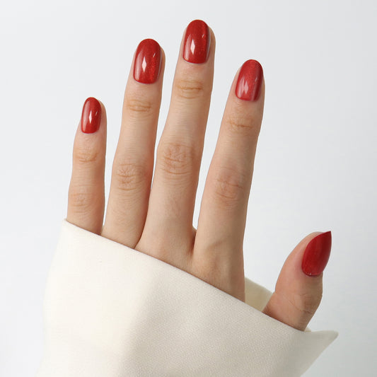Red Cateye Press On Short Nails(Oval)