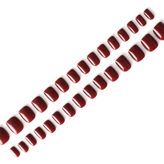 Wine Red, Cat Eye Effect, Press-on Nails, Square Shape, Short Length, 24 Pieces, Gel Polish Finish