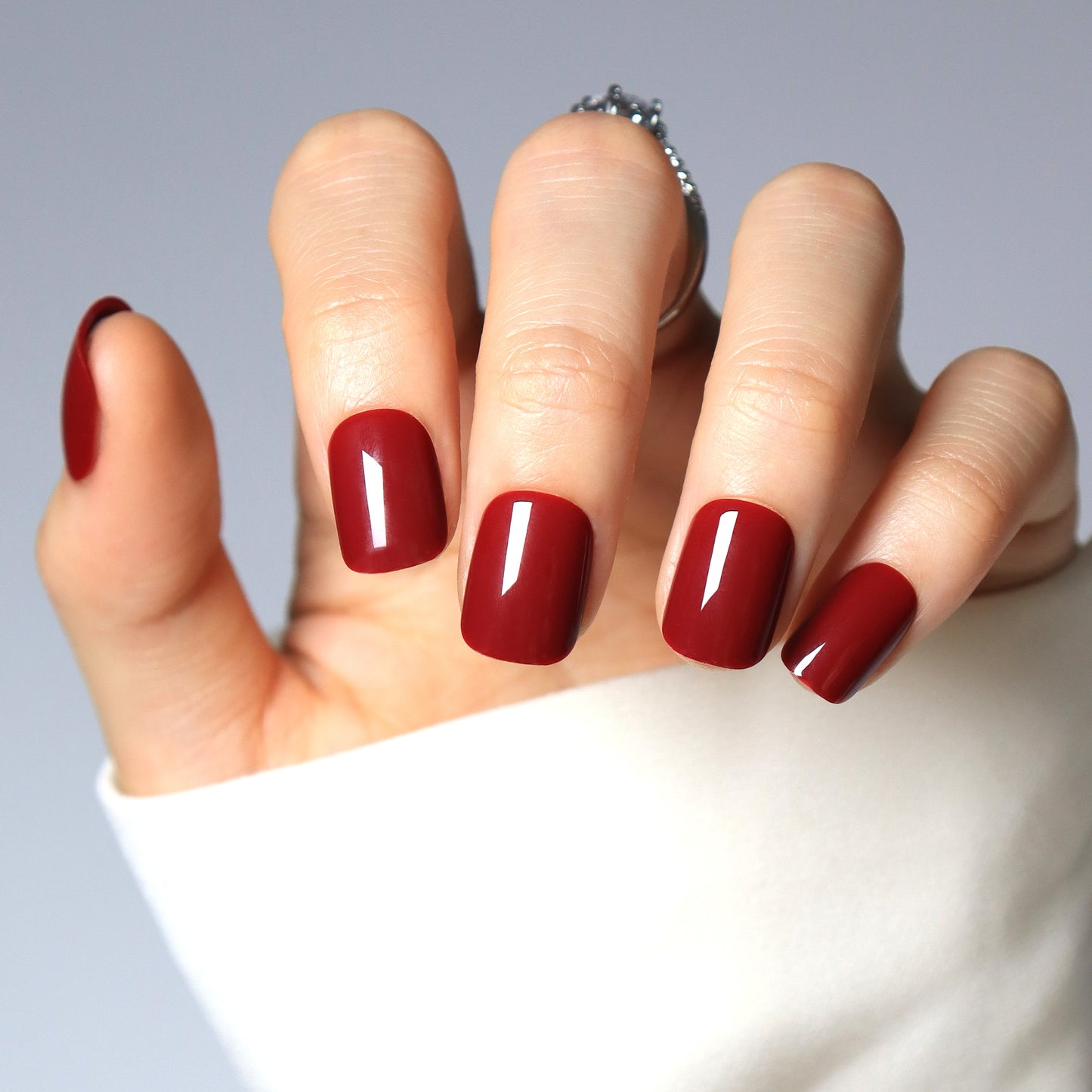 Wine Red, Cat Eye Effect, Press-on Nails, Square Shape, Short Length, 24 Pieces, Gel Polish Finish