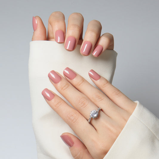 Pink Nude, Solid, Press-on Nails, Square Shape, Short Length, 24 Pieces, Gel Polish Finish