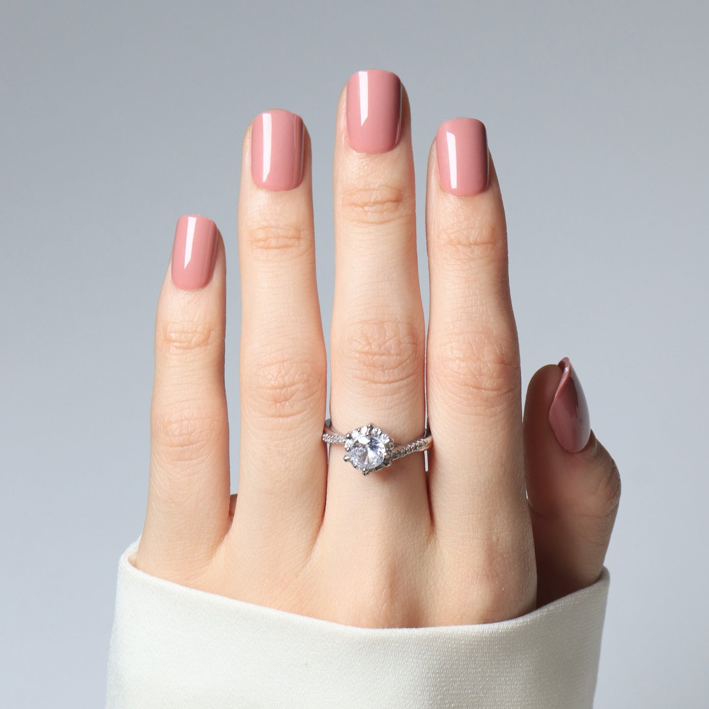 Pink Nude, Solid, Press-on Nails, Square Shape, Short Length, 24 Pieces, Gel Polish Finish