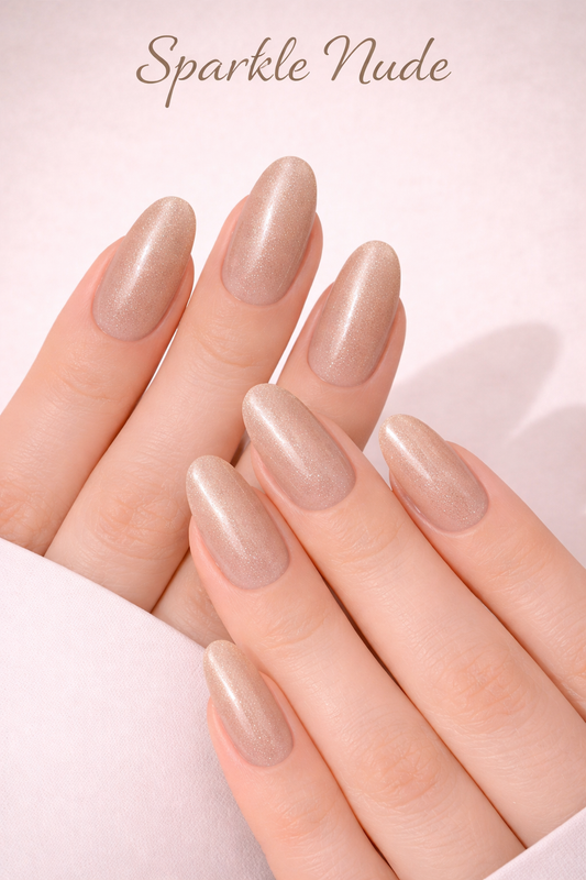 Sparkle Nude Cat eye, Press-on Nails, 24 Pieces, Almond Shape, Gel Polish Finish, Glossy