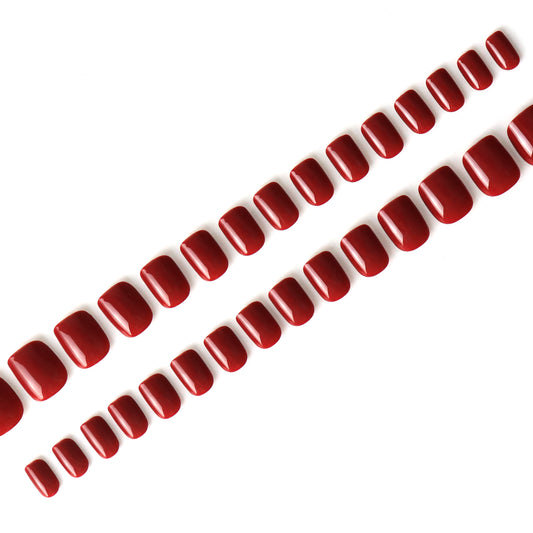 Cherry Red, Cat Eye Effect, Press-on Nails, Square Shape, Short Length, 24 Pieces, Gel Polish Finish