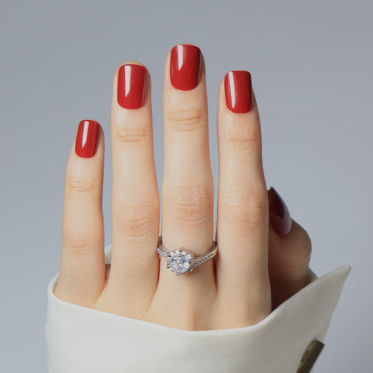 Cherry Red, Cat Eye Effect, Press-on Nails, Square Shape, Short Length, 24 Pieces, Gel Polish Finish