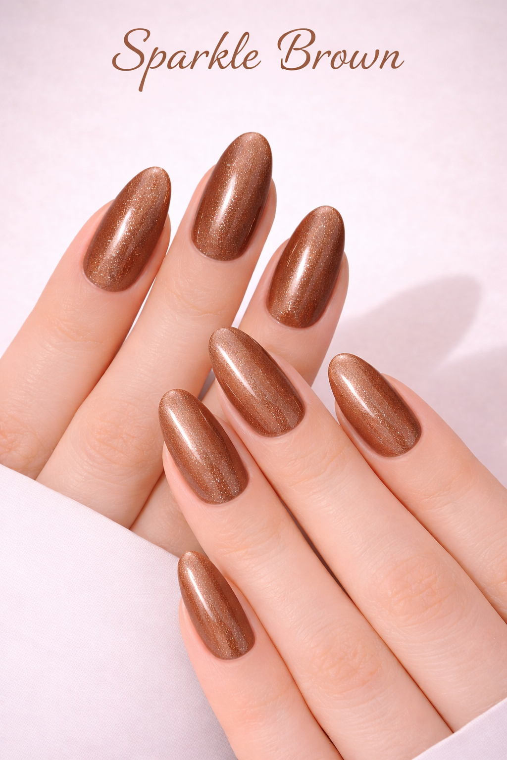 Sparkle Chocolate Brown Cat Eye Effect Press-on Nails, Almond Shape, 24 Pieces, Gel Polish Finish, Salon Quality False Nails