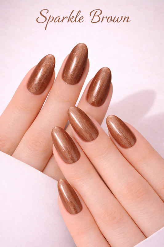 Sparkle Brown Cat Eye Effect Press-on Nails, 24 Pieces, Almond Shape, Gel Polish Finish, ABS Plastic, Medium Size, Pink