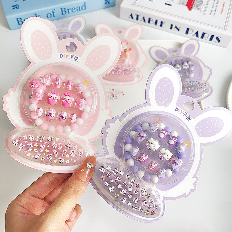 Cute Kids Press-On Nails with Bracelet and Stickers