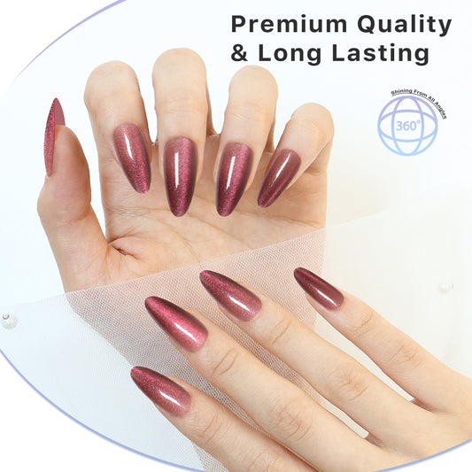 Sparkle Chocolate Brown  Press-on Nails, Almond Shape, Long Length, 24 Pieces, Gel Polish Finish
