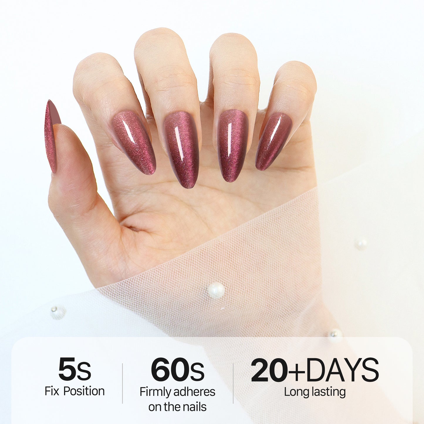Sparkle Chocolate Brown  Press-on Nails, Almond Shape, Long Length, 24 Pieces, Gel Polish Finish