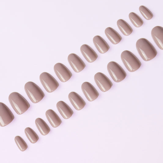 Muted Rose, Press-on False Nails,, Gel Polish Finish, Oval Shape, 24 Pieces, Medium Size, Glossy Finish