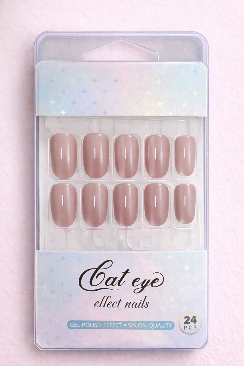 Molten Rose Red Cat Eye Effect Press-on Nails, 24 Pieces, Almond Shape, Gel Polish Finish, Sparkle Red with Magnetic Shimmer