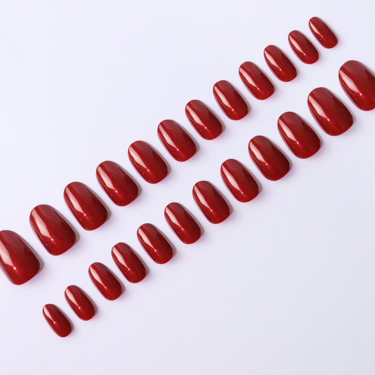 Ruby Red, Press-on Nails, 24 Pieces, Oval Shape, Gel Polish Finish, Glossy, ABS Plastic, Medium Size