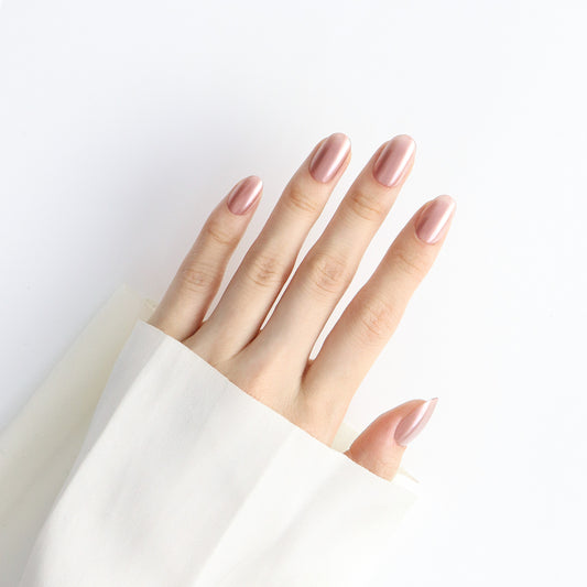 Sparking Dusty Rose Pink,  Press-on Nails, 24 Pieces, Oval Shape, Gel Polish Finish, ABS Plastic, Medium Size