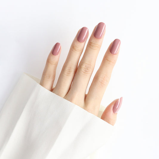 Mauve Rose, Press-on Nails, 24 Pieces, Oval Shape, Gel Polish Finish, Glossy, ABS Plastic, Medium Size