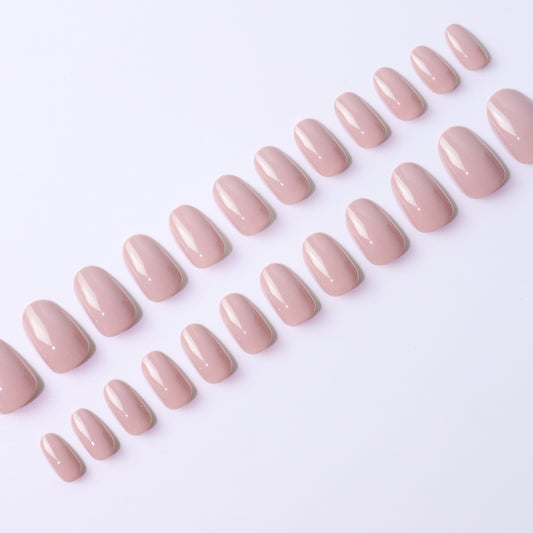 Bare Rose, Press-on Nails, 24 Pieces, Oval Shape, Gel Polish Finish, Glossy, ABS Plastic, Medium Size