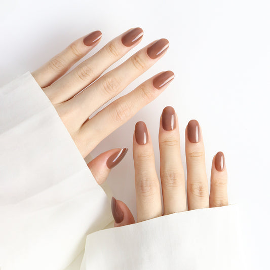 Caramel Nude, Press-on Nails, Oval Shape, Gel Polish Finish, 24 Pieces, Salon Quality, Reusable False Nails Matt