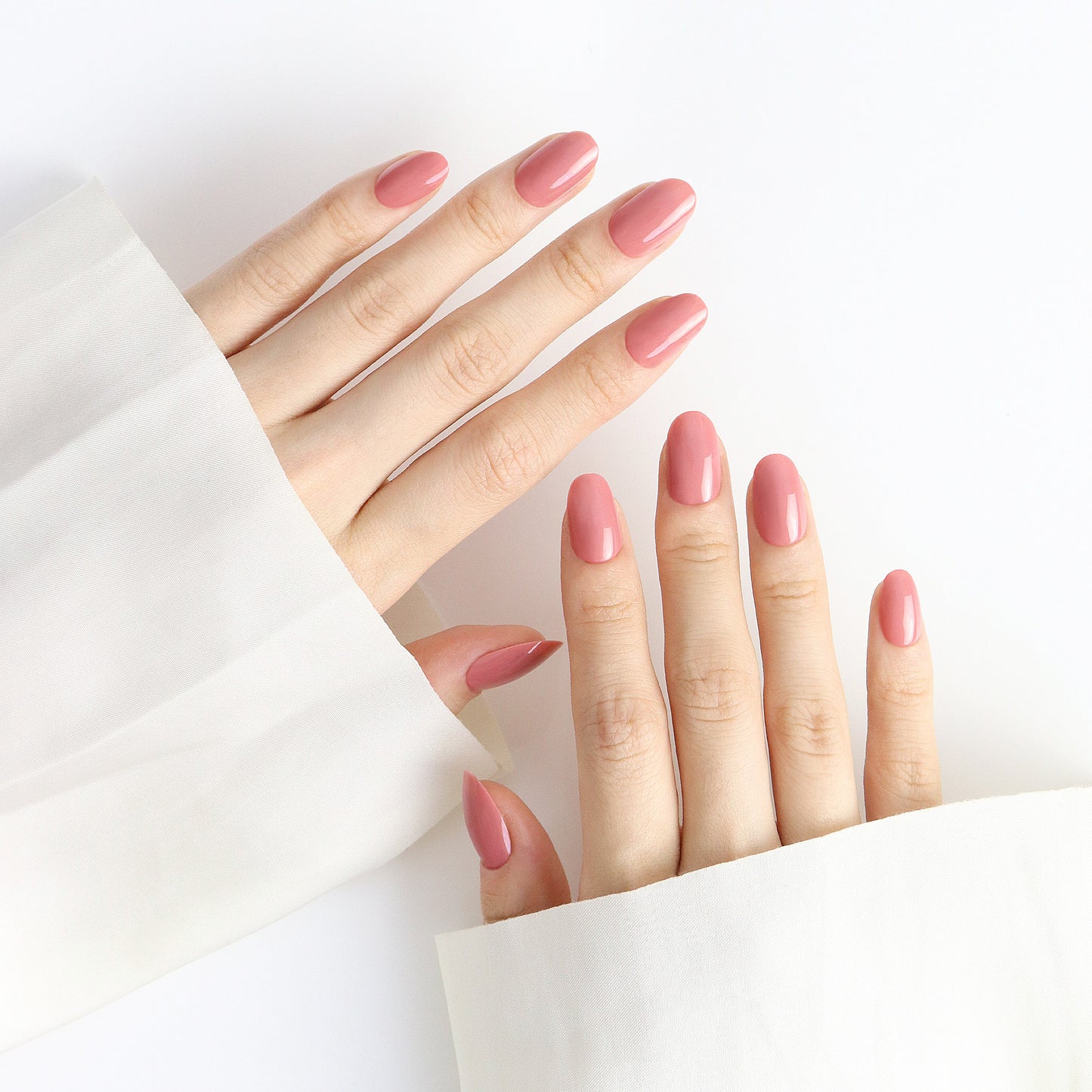 Rose Petal Pink,  Press-on Nails, 24 Pieces, Oval Shape, Gel Polish Finish, Glossy, Medium length