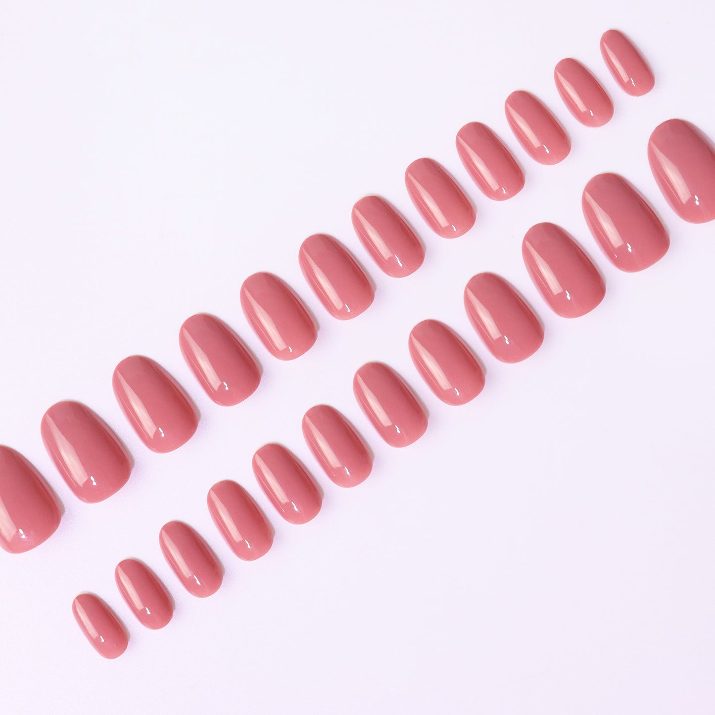 Rose Petal Pink,  Press-on Nails, 24 Pieces, Oval Shape, Gel Polish Finish, Glossy, Medium length