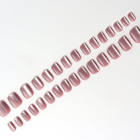 Red Velvet, Cat Eye Effect, Press-on Nails, Square Shape, Short Length, 24 Pieces, Gel Polish Finish