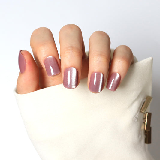 Red Velvet, Cat Eye Effect, Press-on Nails, Square Shape, Short Length, 24 Pieces, Gel Polish Finish