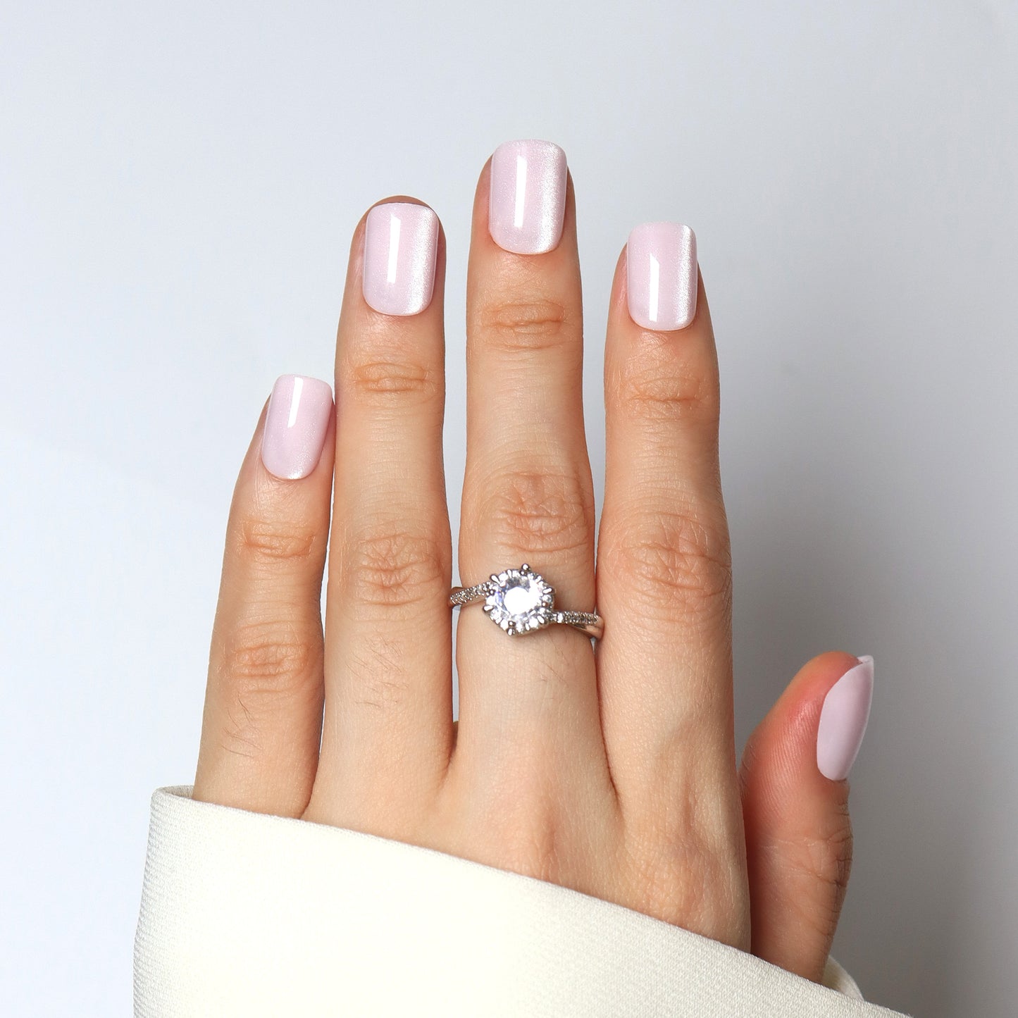 Cherry Blossom Cat Eye Effect, Press-on Nails, Square Shape, Short Length, 24 Pieces, Gel Polish Finish