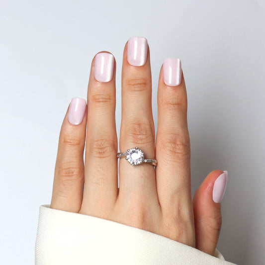 Cherry Blossom Cat Eye Effect, Press-on Nails, Square Shape, Short Length, 24 Pieces, Gel Polish Finish