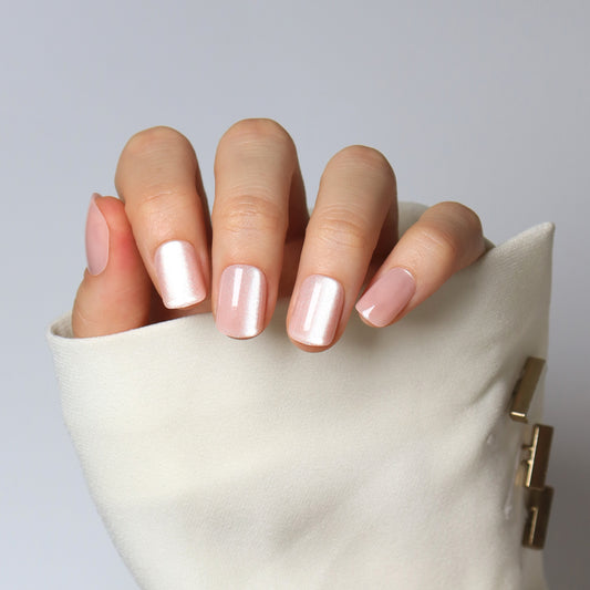 Pink Square, Cat Eye Effect, Press-on Nails, Square Shape, Short Length, 24 Pieces, Gel Polish Finish