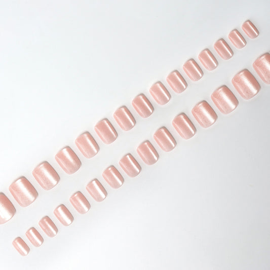 Pink Square, Cat Eye Effect, Press-on Nails, Square Shape, Short Length, 24 Pieces, Gel Polish Finish
