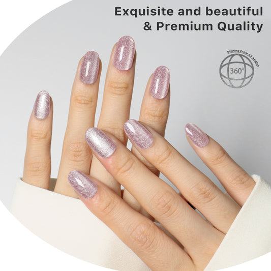 Ballet Blush Nude Cat eye, Press-on Nails, 24 Pieces, Oval Shape, Gel Polish Finish