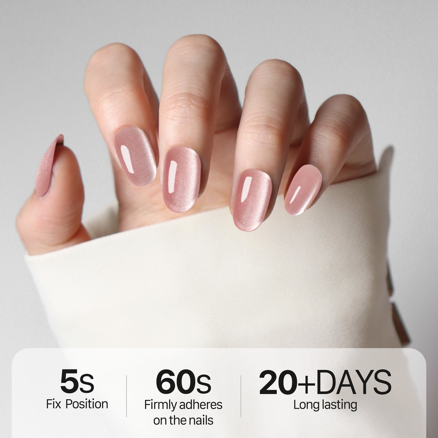 Rose Mocha Nude Cat Eye Effect, Press-on Nails, , Oval Shape, 24 Pieces, Gel Polish Finish, Salon Quality, Reusable False Nails with Magnetic Shimmer