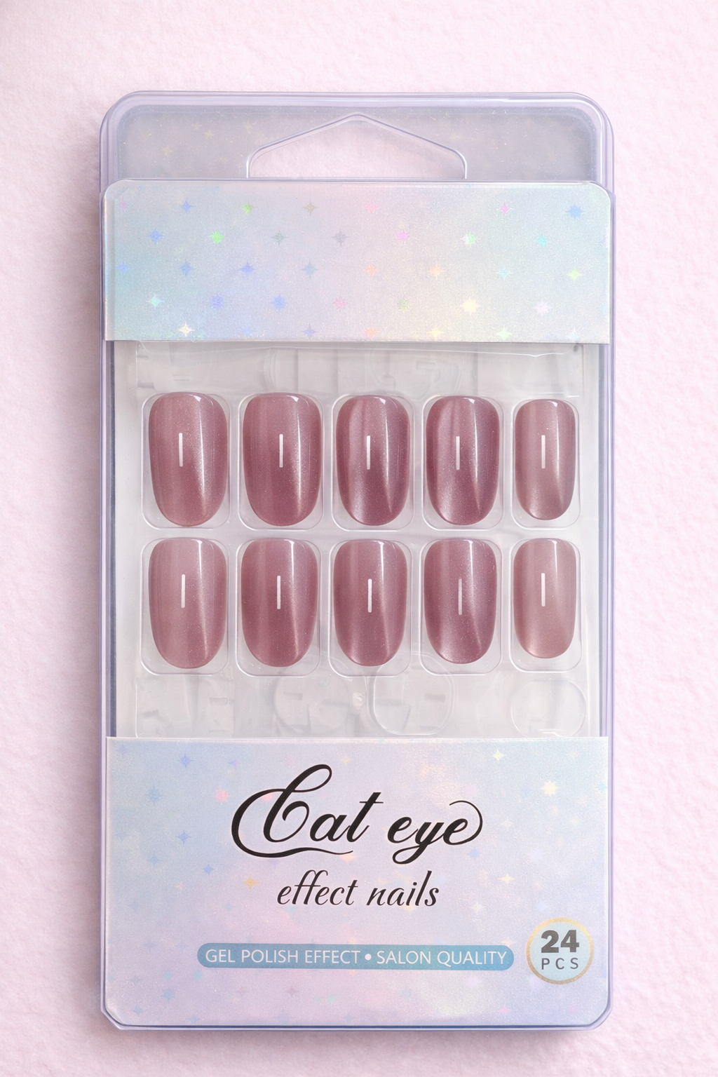 Ballet Blush Nude Cat eye, Press-on Nails, 24 Pieces, Oval Shape, Gel Polish Finish, Glossy