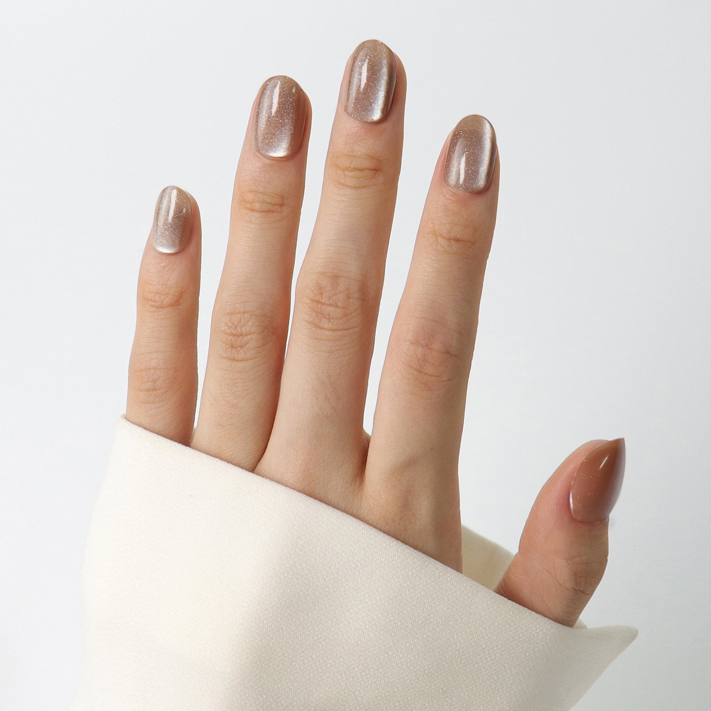Brown Sparking Cateye Press On Short Nails(Oval)