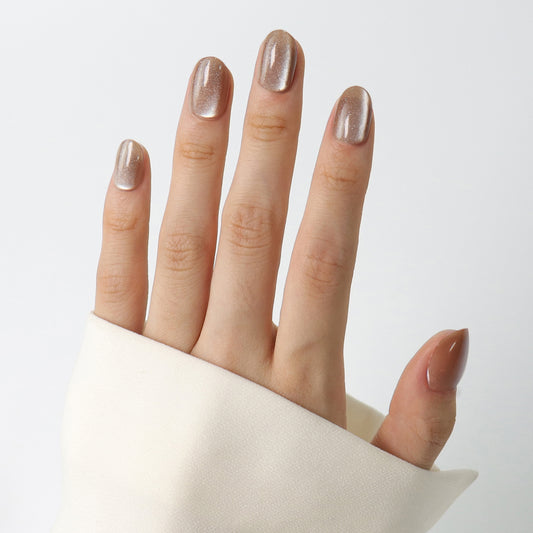 Brown Sparking Cateye Press On Short Nails(Oval)
