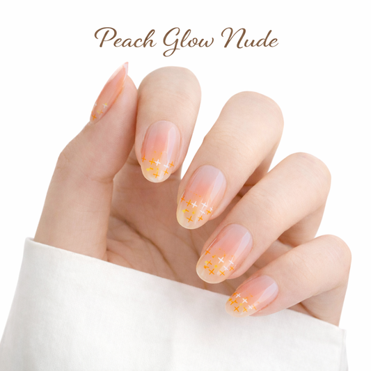 Peach Glow Nude Design,  Nail Art, Press-on Nails, Oval Shape, Medium Length, 24 Pieces, Gel Polish Finish