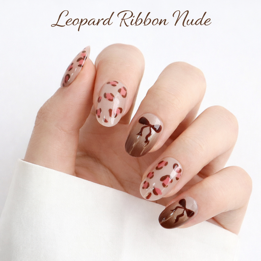 Leopard & Ribbon Nude Design, Press-on nails